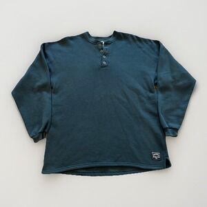 Vintage Russell Athletic Sweatshirt Mens XL Green Blank Fleece Crewneck Henley